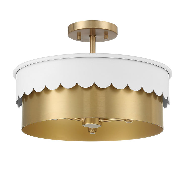Meridian M60072WHNB Three Light Semi-Flush Mount, White and Natural Brass
