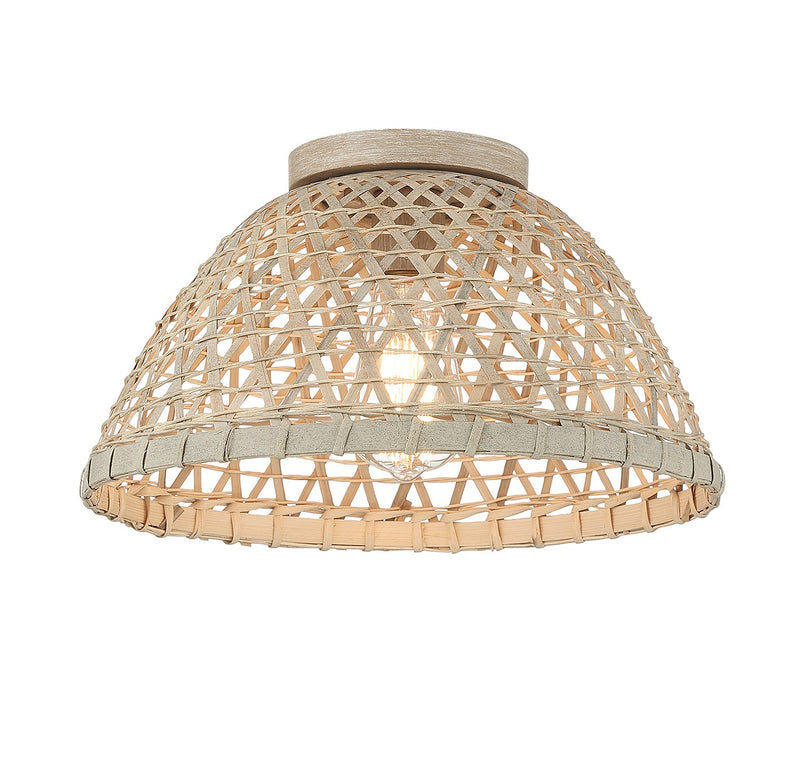 Meridian M60073NR One Light Flush Mount, Matte Black and Natural Rattan