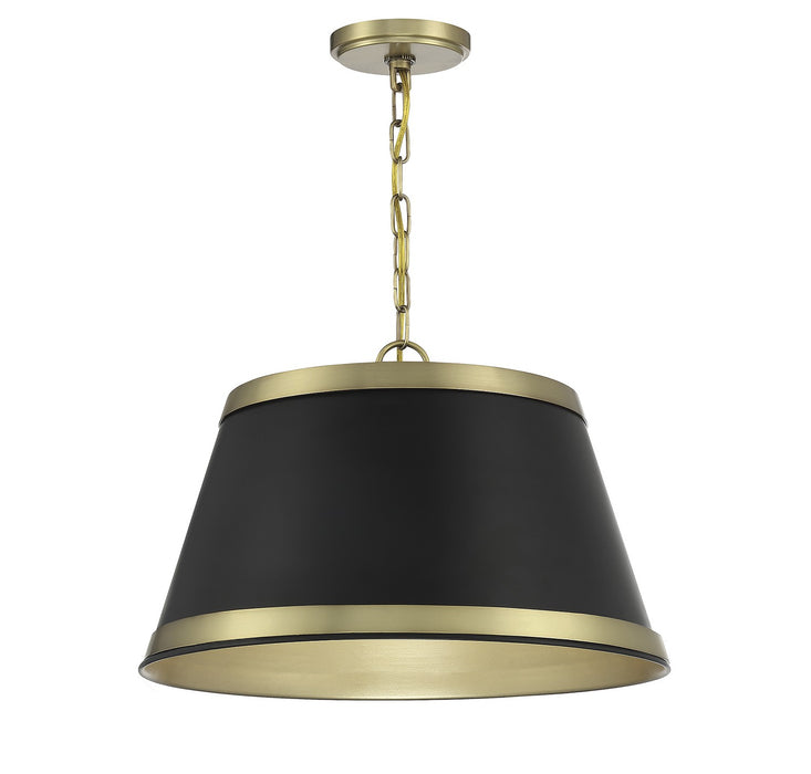 Meridian M7013MBKNB Three Light Pendant, Matte Black with Natural Brass