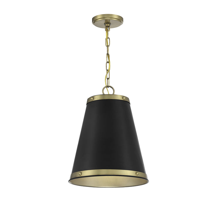 Meridian M7014MBKNB One Light Pendant, Matte Black with Natural Brass