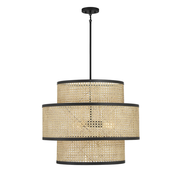 Meridian M7016MBK Three Light Pendant, Natural Cane with Matte Black