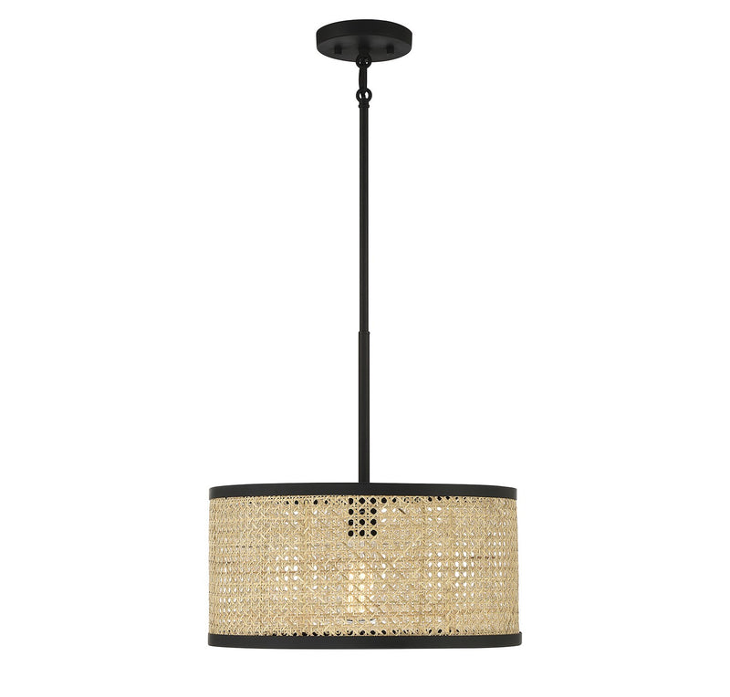 Meridian M7018MBK One Light Pendant, Natural Cane with Matte Black