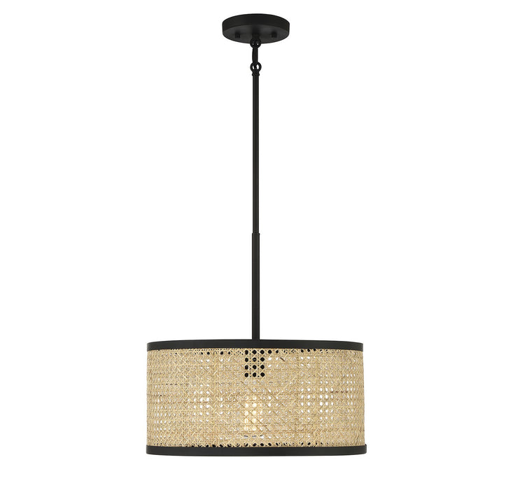 Meridian M7018MBK One Light Pendant, Natural Cane with Matte Black