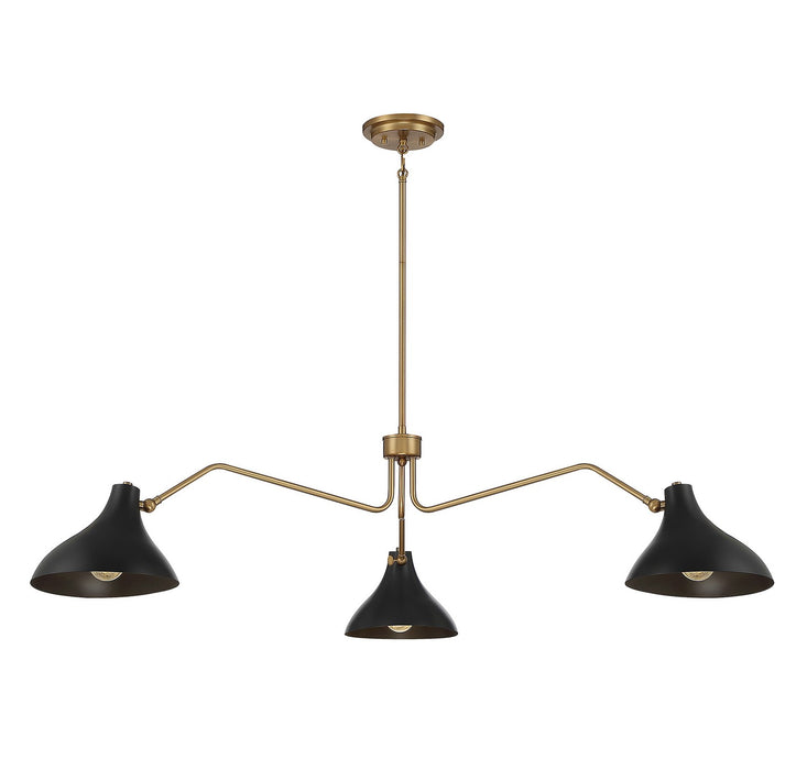 Meridian M7019MBKNB Three Light Pendant, Matte Black with Natural Brass