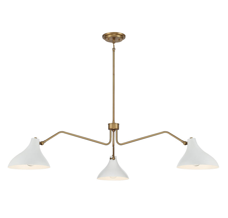 Meridian M7019WHNB Three Light Pendant, White with Natural Brass