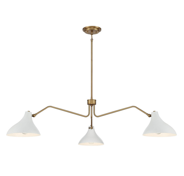 Meridian M7019WHNB Three Light Pendant, White with Natural Brass