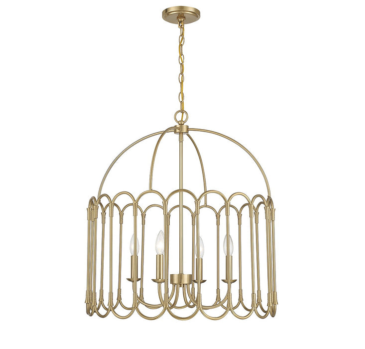 Meridian M7029NB Four Light Pendant, Natural Brass