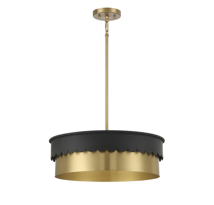 Meridian M7030MBKNB Four Light Pendant, Matte Black and Natural Brass