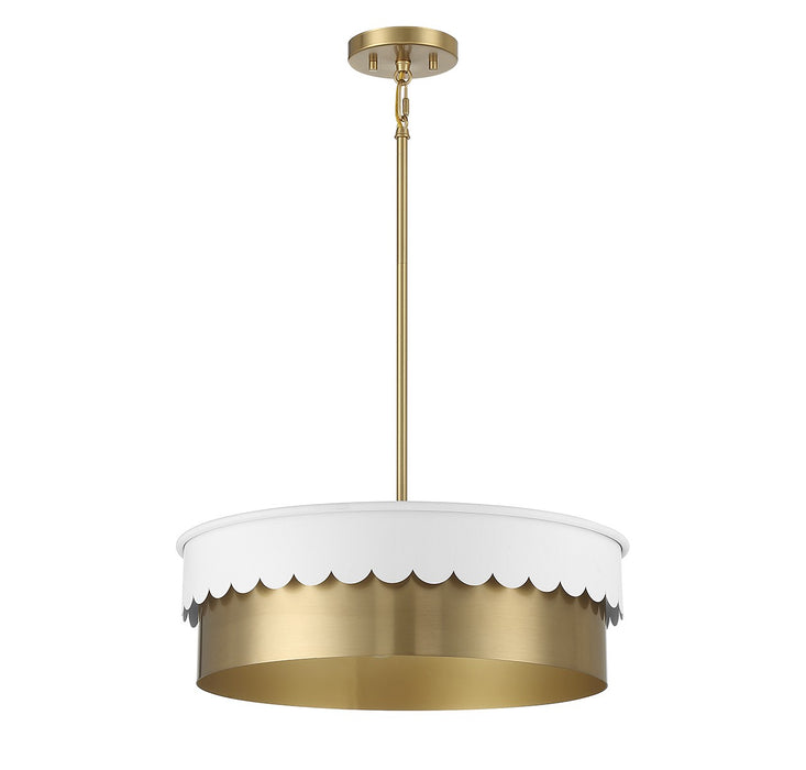 Meridian M7030WHNB Four Light Pendant, White and Natural Brass