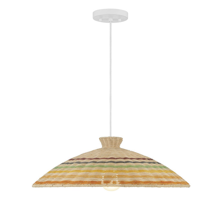 Meridian M7032NRC One Light Pendant, Matte White and Natural Rattan Color