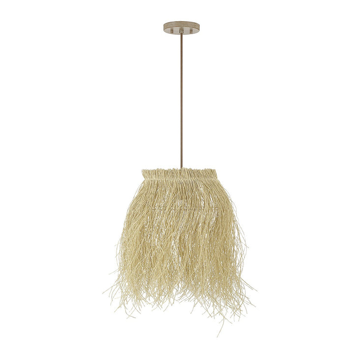 Meridian M7033NR One Light Pendant, Matte White and Natural Rattan