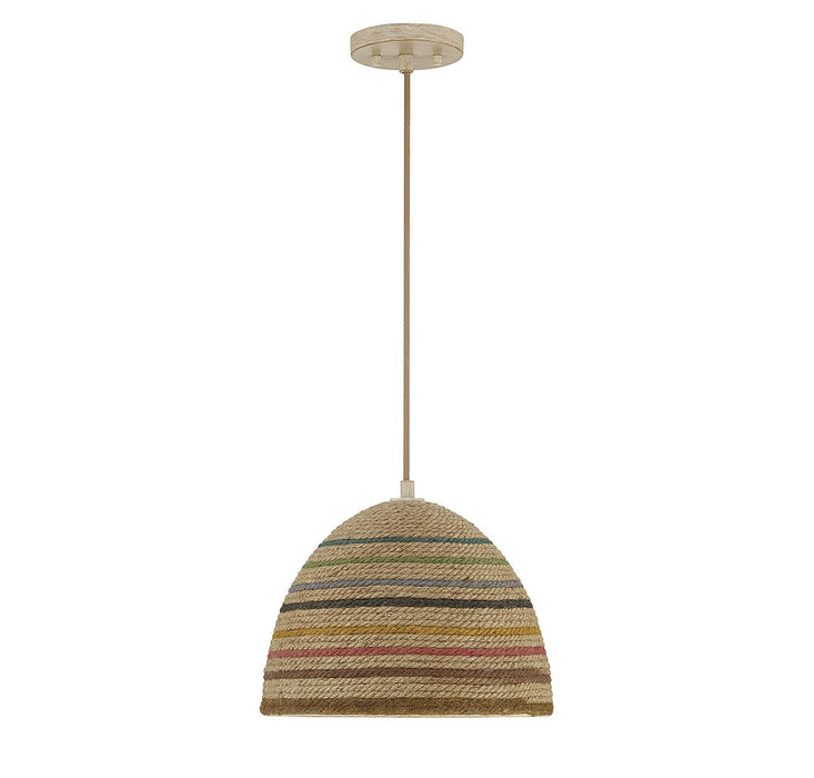Meridian M7034NRC One Light Pendant, Matte White and Natural Rattan Color