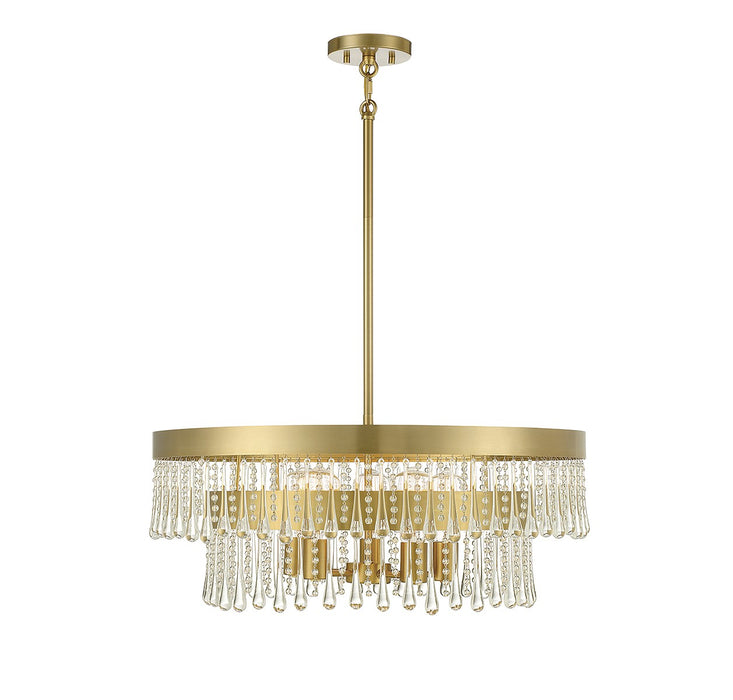 Meridian M7038NB Six Light Pendant, Natural Brass