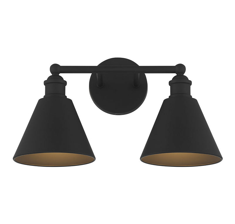 Meridian M80063MBK Two Light Bathroom Vanity Light, Matte Black
