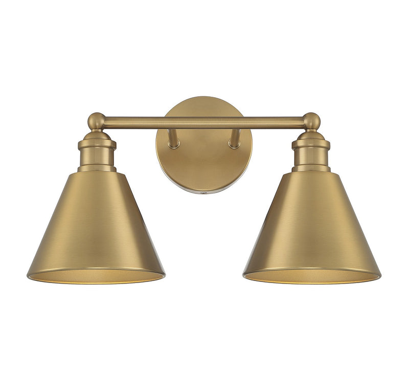 Meridian M80063NB Two Light Bathroom Vanity Light, Natural Brass
