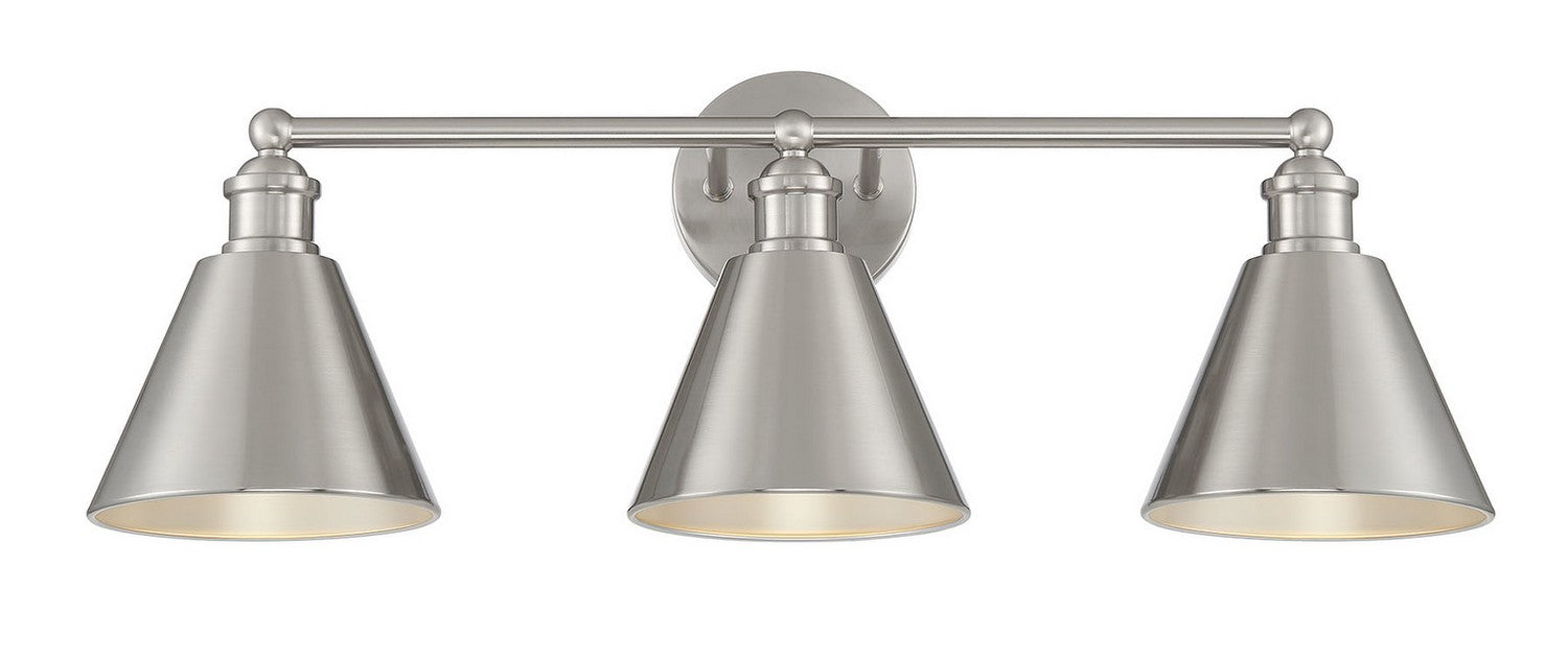 Meridian M80064BN Three Light Bathroom Vanity Light, Brushed Nickel