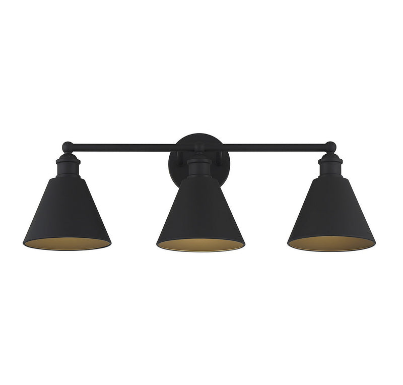 Meridian M80064MBK Three Light Bathroom Vanity Light, Matte Black
