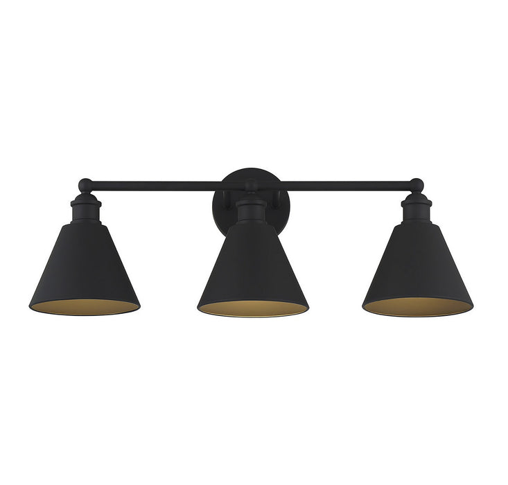 Meridian M80064MBK Three Light Bathroom Vanity Light, Matte Black