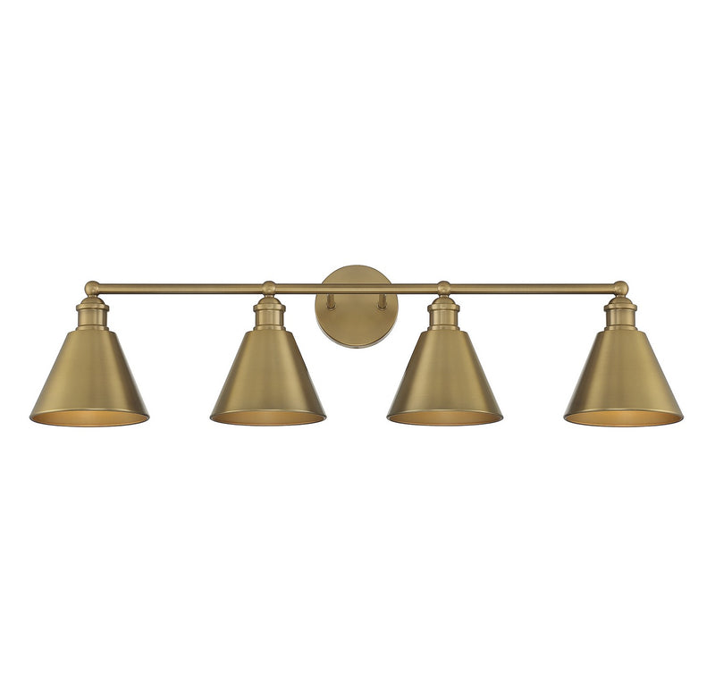 Meridian M80065NB Four Light Bathroom Vanity Light, Natural Brass