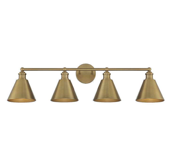 Meridian M80065NB Four Light Bathroom Vanity Light, Natural Brass