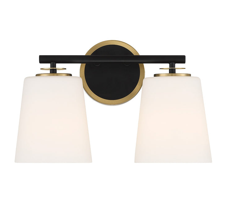 Meridian M80077MBKNB Two Light Bathroom Vanity, Matte Black and Natural Brass