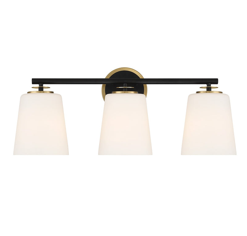 Meridian M80078MBKNB Three Light Bathroom Vanity, Matte Black and Natural Brass