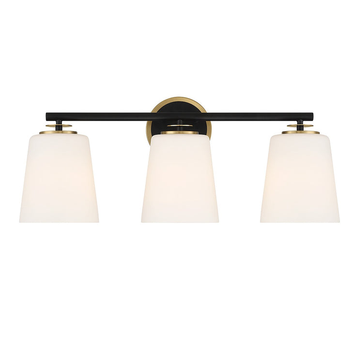 Meridian M80078MBKNB Three Light Bathroom Vanity, Matte Black and Natural Brass