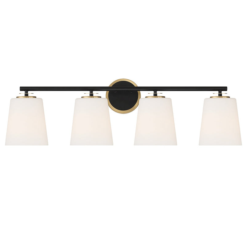 Meridian M80079MBKNB Four Light Bathroom Vanity, Matte Black and Natural Brass
