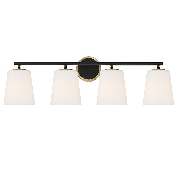 Meridian M80079MBKNB Four Light Bathroom Vanity, Matte Black and Natural Brass