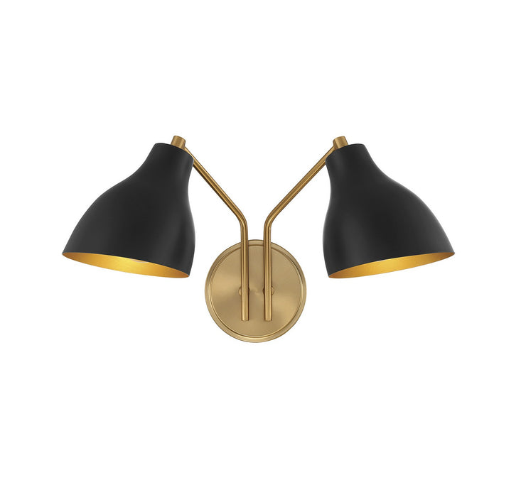 Meridian M90075MBKNB Two Light Wall Sconce, Matte Black with Natural Brass