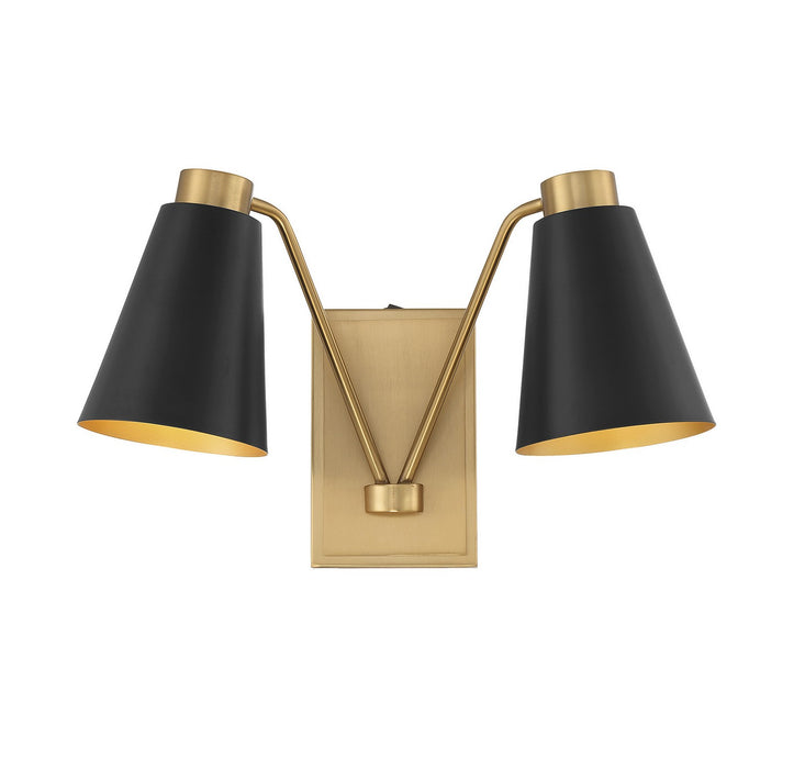 Meridian M90076MBKNB Two Light Wall Sconce, Matte Black with Natural Brass