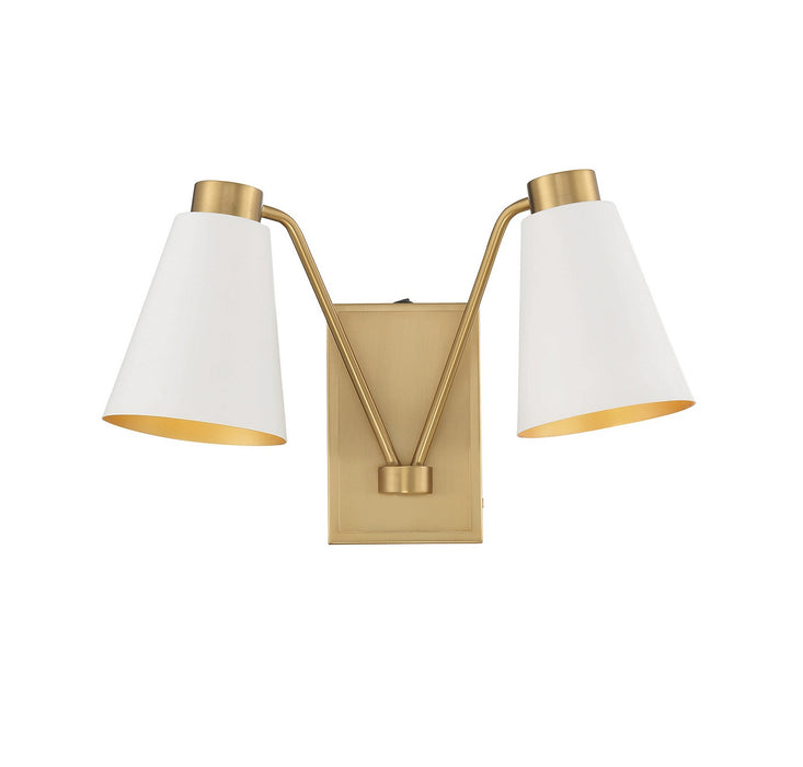 Meridian M90076WHNB Two Light Wall Sconce, White with Natural Brass