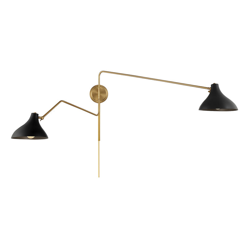 Meridian M90088MBKNB Two Light Wall Sconce, Matte Black with Natural Brass