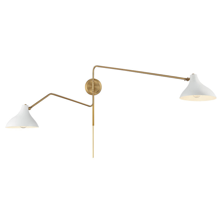 Meridian M90088WHNB Two Light Wall Sconce, White with Natural Brass