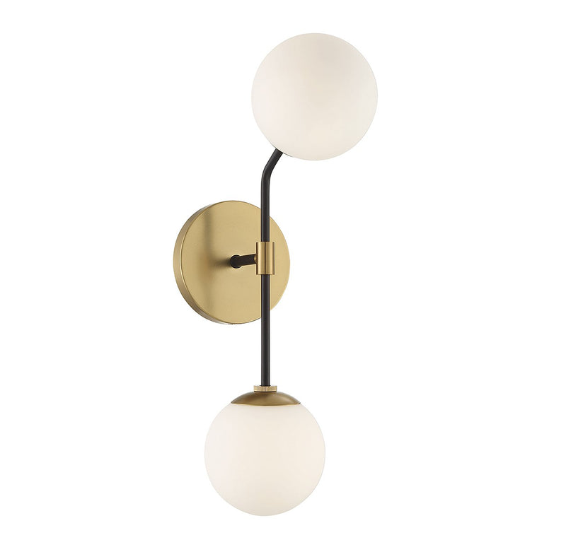 Meridian M90098MBKNB Two Light Wall Sconce, Matte Black and Natural Brass