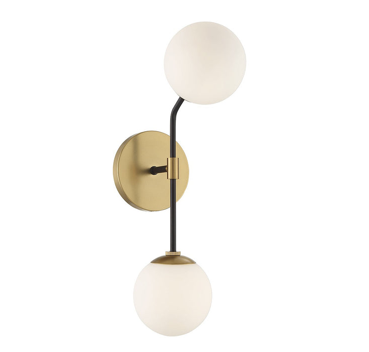 Meridian M90098MBKNB Two Light Wall Sconce, Matte Black and Natural Brass