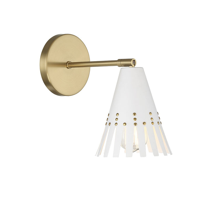 Meridian M90103WHNB One Light Wall Sconce, White and Natural Brass