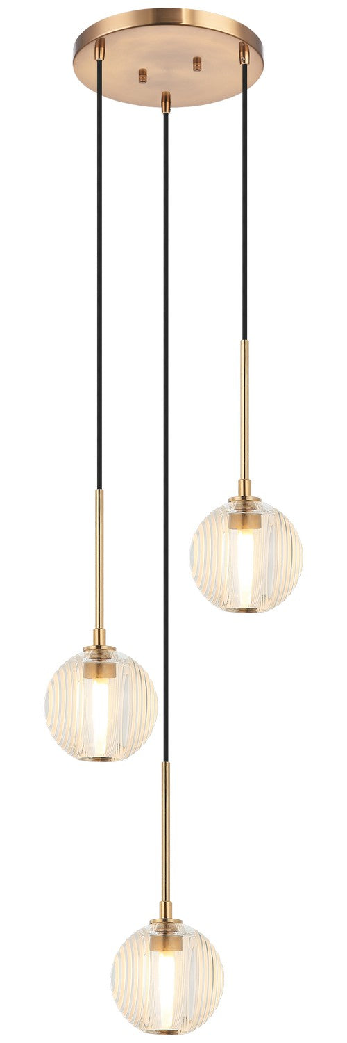 Matteo Lighting C61603AGCL Three Light Pendant, Aged Gold Brass
