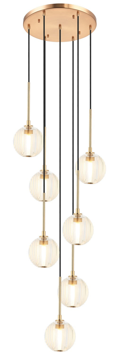 Matteo Lighting C61607AGCL Seven Light Pendant, Aged Gold Brass