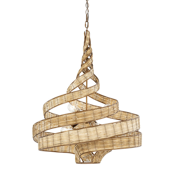 Varaluz 240P06BTR Six Light Pendant, Baguette/Natural Rattan