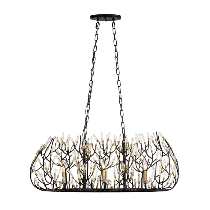 Varaluz 271N06MBFG Six Light Linear Pendant, Matte Black/French Gold
