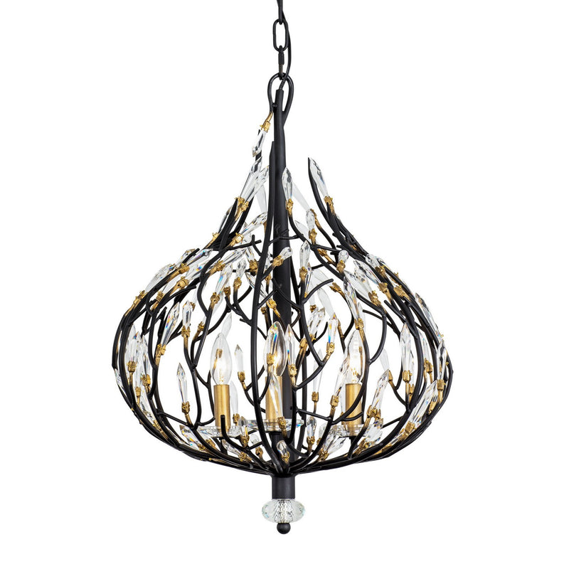Varaluz 271P03MBFG Three Light Pendant, Matte Black/French Gold