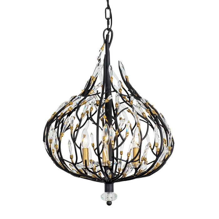 Varaluz 271P03MBFG Three Light Pendant, Matte Black/French Gold