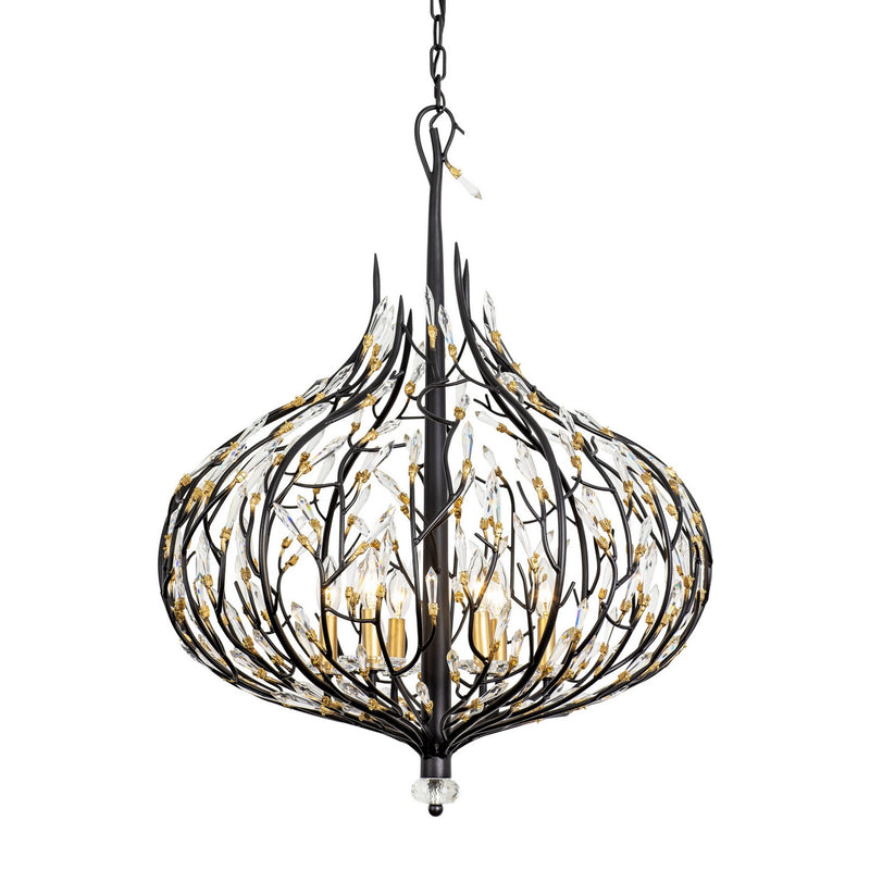 Varaluz 271P06MBFG Six Light Pendant, Matte Black/French Gold