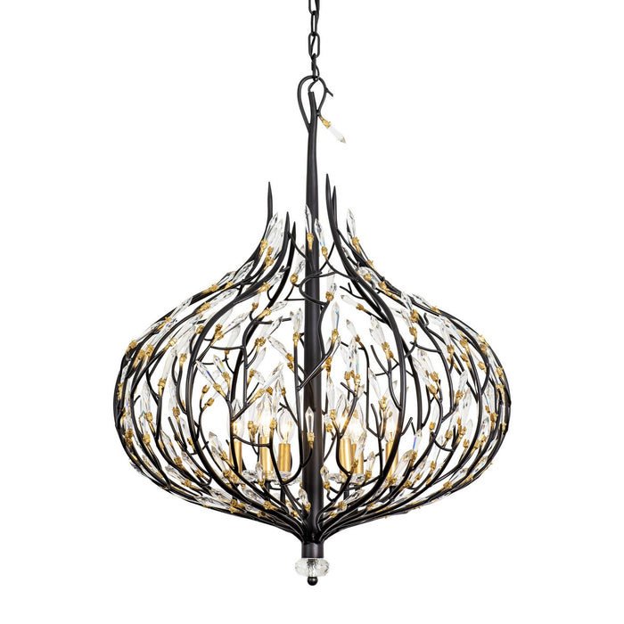 Varaluz 271P06MBFG Six Light Pendant, Matte Black/French Gold