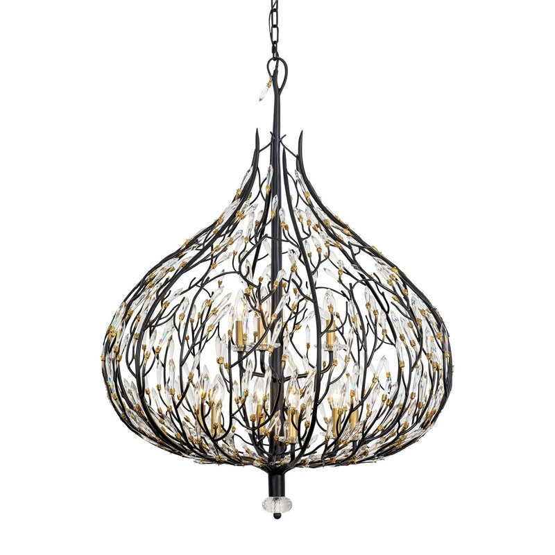 Varaluz 271P09MBFG Nine Light Pendant, Matte Black/French Gold