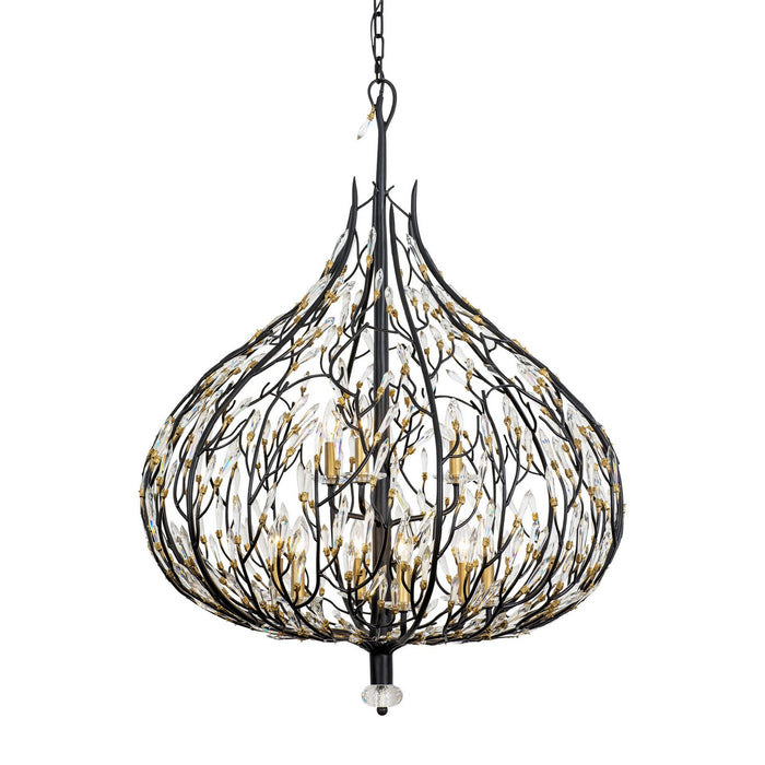 Varaluz 271P09MBFG Nine Light Pendant, Matte Black/French Gold