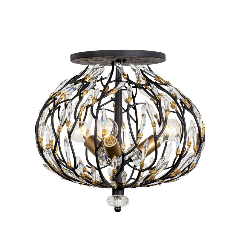 Varaluz 271S03MBFG Three Light Semi-Flush Mount, Matte Black/French Gold