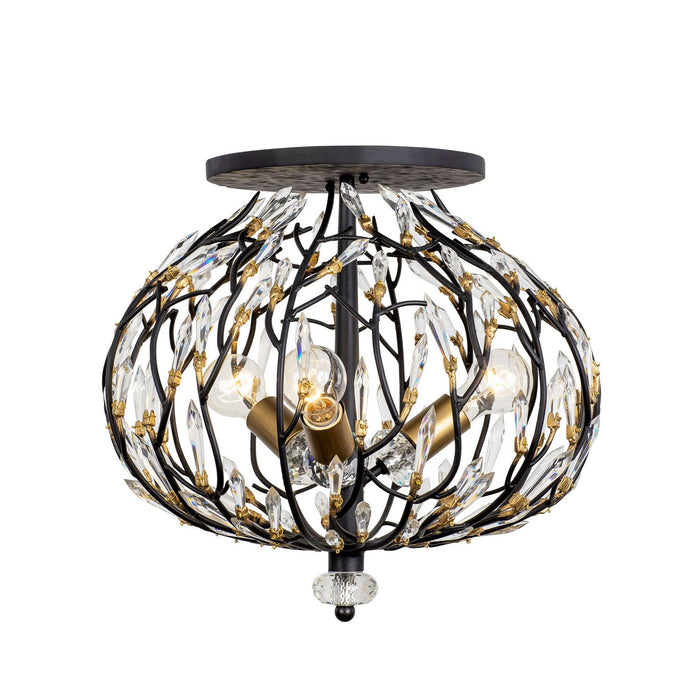 Varaluz 271S03MBFG Three Light Semi-Flush Mount, Matte Black/French Gold
