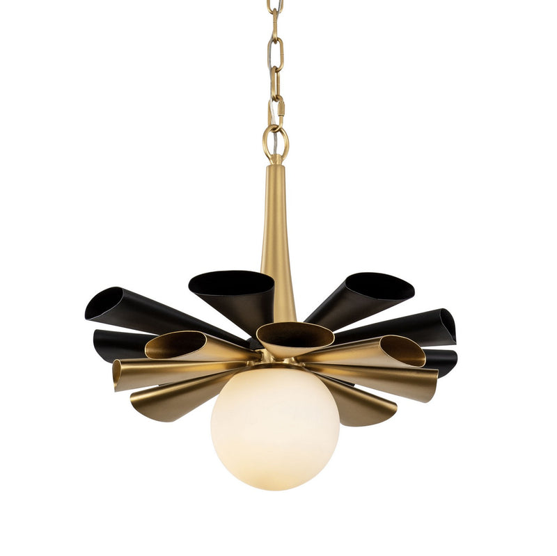 Varaluz 372P01MMBFG One Light Pendant, Matte Black/French Gold